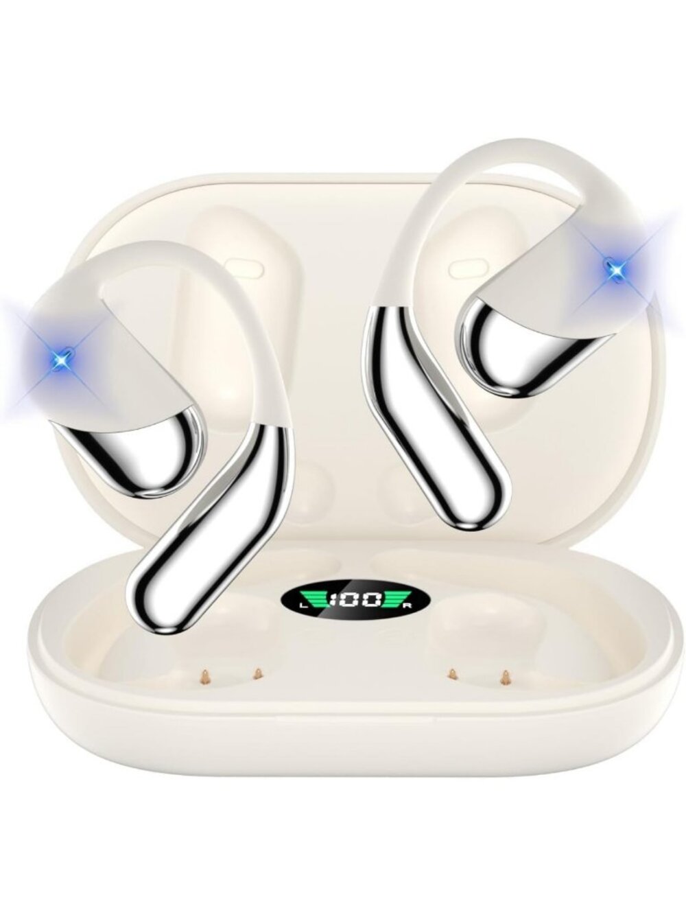 Wireless Open Ear Bluetooth Earbuds with Mic, IPX7 Waterproof, LED Case, Fitness